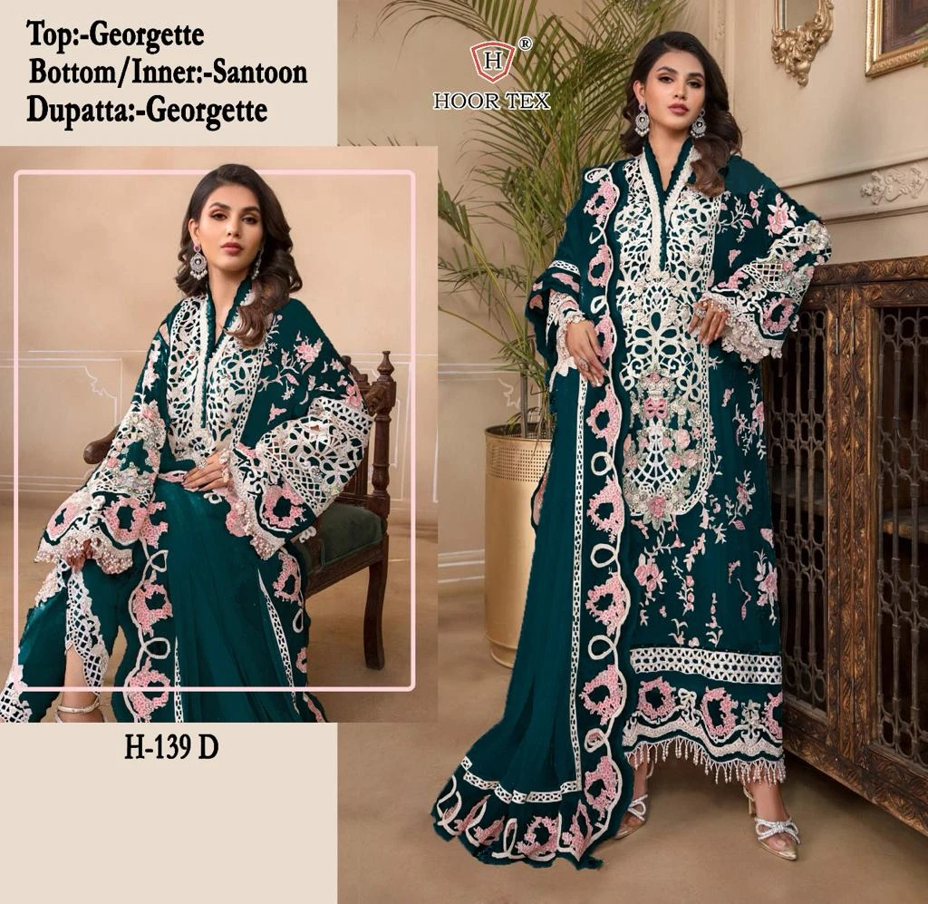 Hoor Tex H-139,A To D Faux Georgette Wholesale Pakistani Salwar Suit Catalog — Wholesale Pakistani Suits, hoor Tex wholesale from Surat - Gallery Image 7